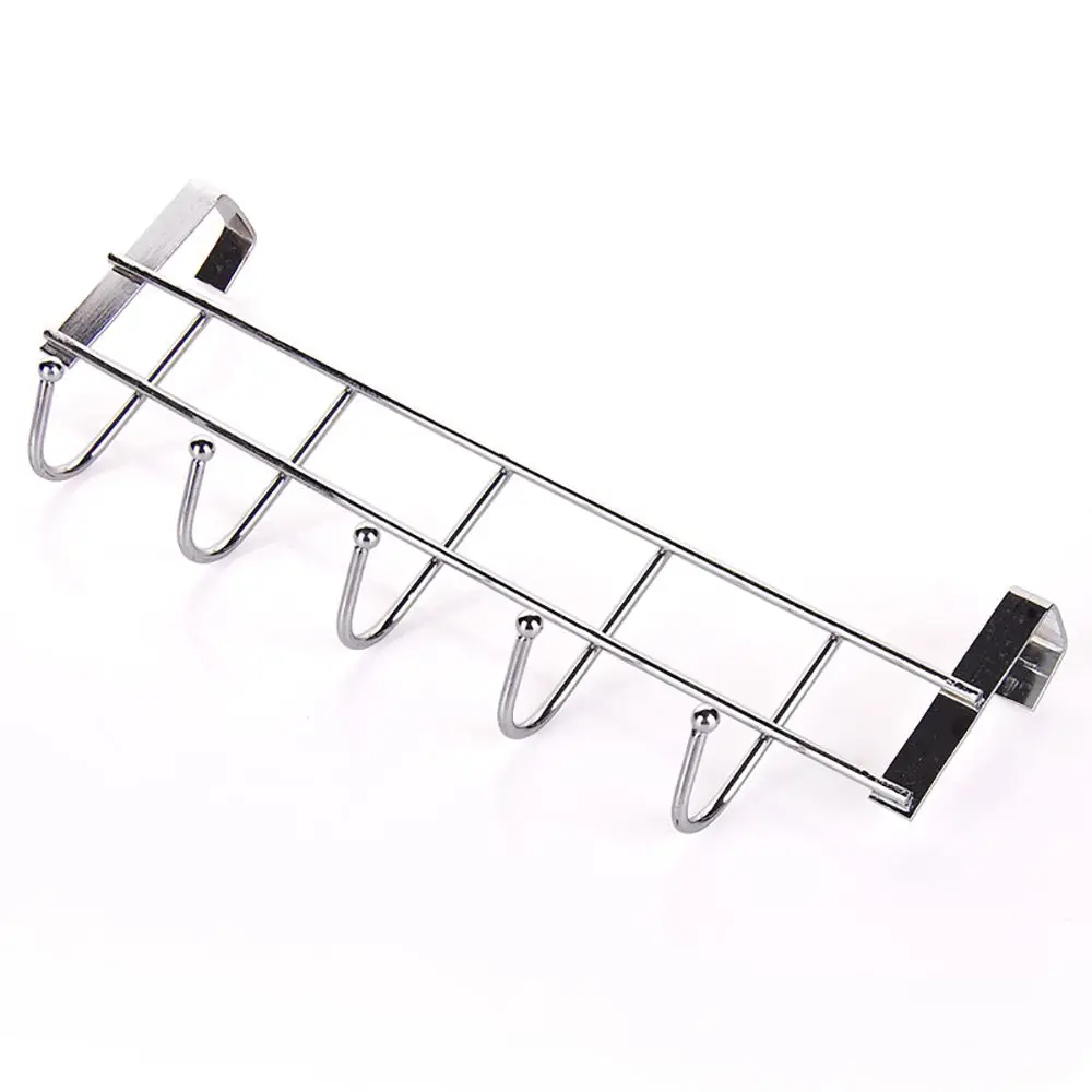

Stainless Steel Over The Door Clothes Hook Bathroom Kitchen home Organizer with 5 Hooks Towel Wall Hanger Storage Accessories