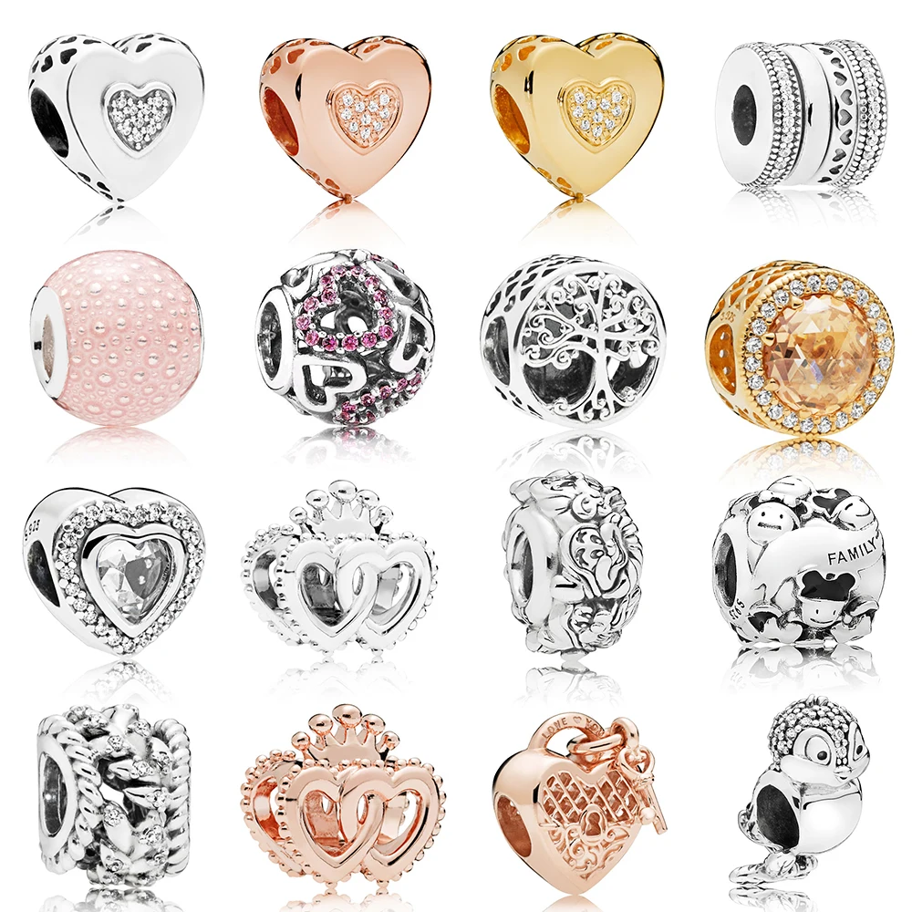 

Новый 100% 925 стерлингового серебра 1:1 розово-золотистый в форме сердца дерево Сова амулет, подгонка, сделай сам, оригинал, браслет, ювелирные и...