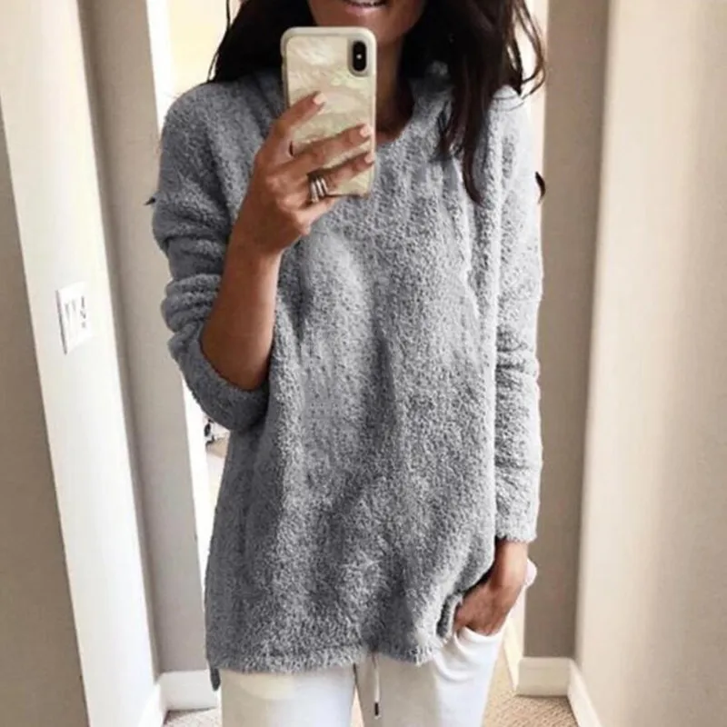 S-5XL Women Solid fluffy Knitwear Sweaters Lady Casual Long Sleeve Pullovers Tops Autumn Winter O neck Loose Plus Size | Женская одежда