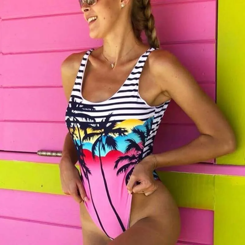 

Купальный костюм для пляжа, купальный костюм для плавания, купальный костюм с принтом, сексуальный цельный купальник для девочек и женщин, в...