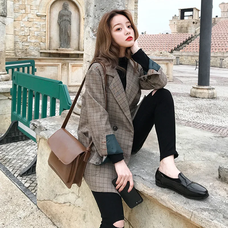 

2020 Spring and Autumn New Ins Checkered Suit Korean Style Student Loose Retro Plaid Chic Wild Small Suit Jacket For Women