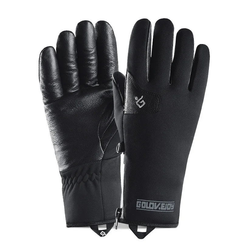 

Leather gloves men goatskin gloves outdoor riding waterproof plus velvet thick warm motorcycle winter