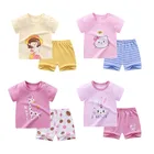 Детский костюм с коротким рукавом, летний хлопковый костюм с шортами для мальчиков и девочек, корейский костюм с футболкой для маленьких девочек, детская одежда, От 2 до 8 лет