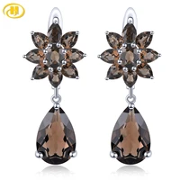 natural smoky quarts sterling silver drop earrings 8 2 carats crystal pear cut classic style jewelry new year gifts