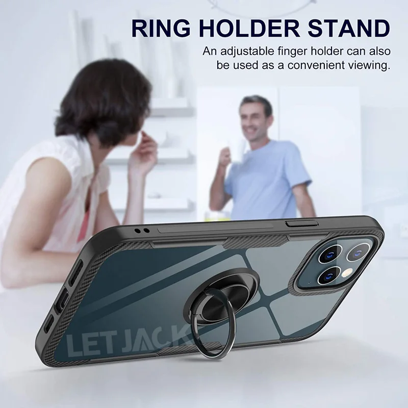 Magnetic Transparent Phone Case for iPhone 12 X XS 11 13 14 Pro Max on iPhone SE 2020 XR 8 7 6 Plus Shockproof Cover Holder Ring
