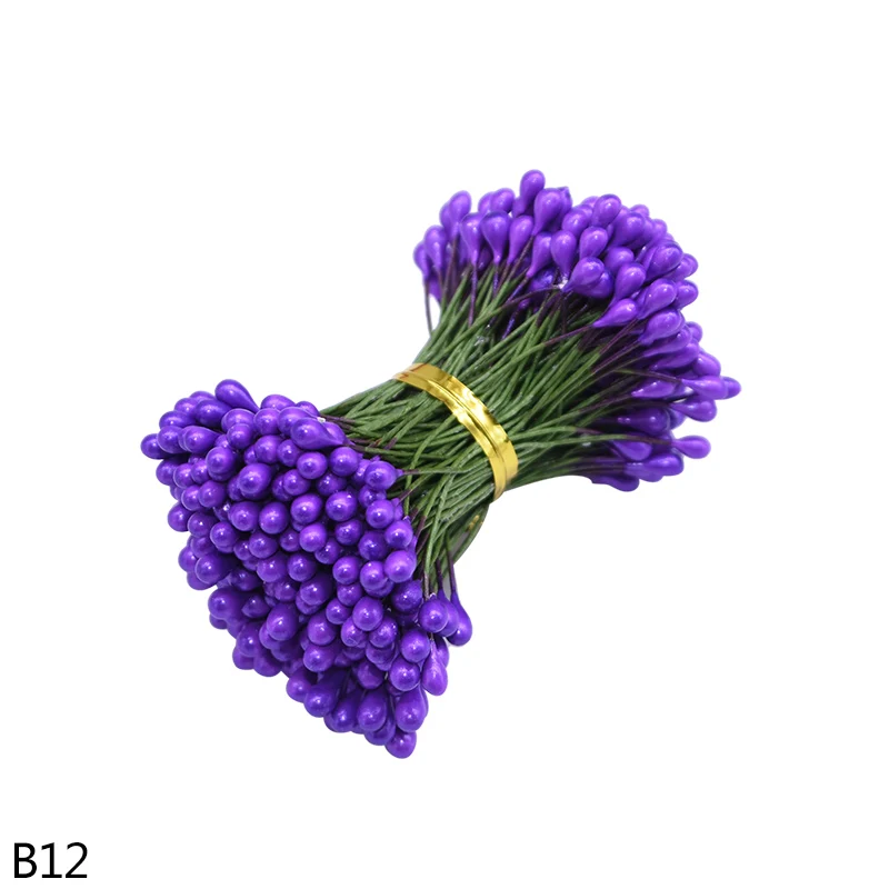 B12 dark purple 130/260 шт, толщина 3 мм, маленький искусственный цветок Искусственные тычинки цветочный Рисунок с изображением рождественского цветка, тычинки Свадебные украшения для самодельного изготовления - Цвет: B12 dark purple