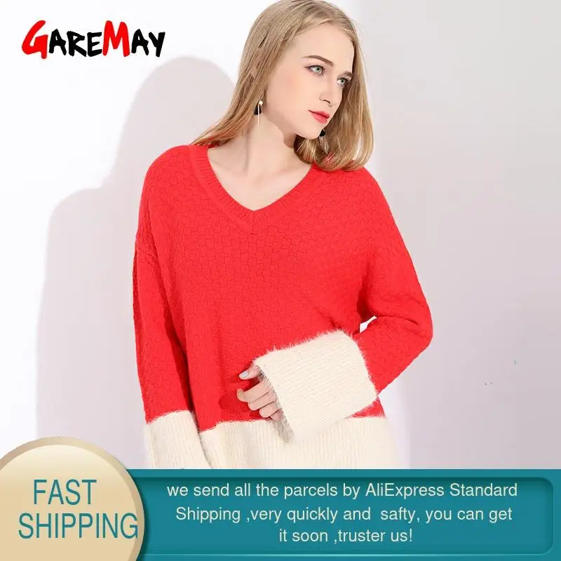 Women Sweaters And Pullovers Warm Cashmere Oversized Sweater Autumn Fashion Mohair Patch Red Christmas Loose | Женская одежда