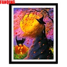 Алмазная мозаика 5D сделай сам с изображением черной кошки и тыквы