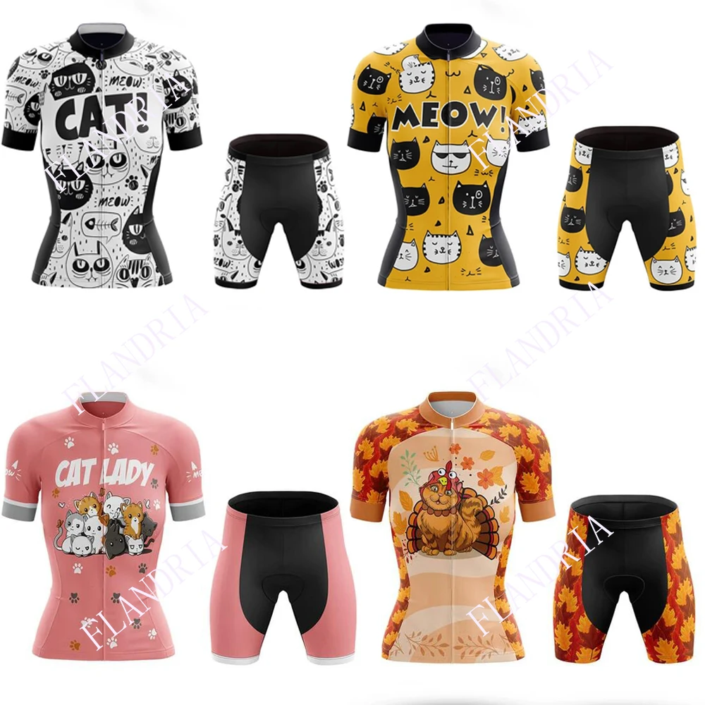 

7 styles Cat Short Sleeve Women Cycling Jerseys set Breathable Mountain Bike Clothes Women Bicycle Cycling Clothing Ropa Ciclis