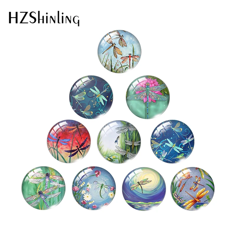 

Круглые стеклянные кабошоны для рукоделия, с изображением стрекозы и цветов, 10 шт.