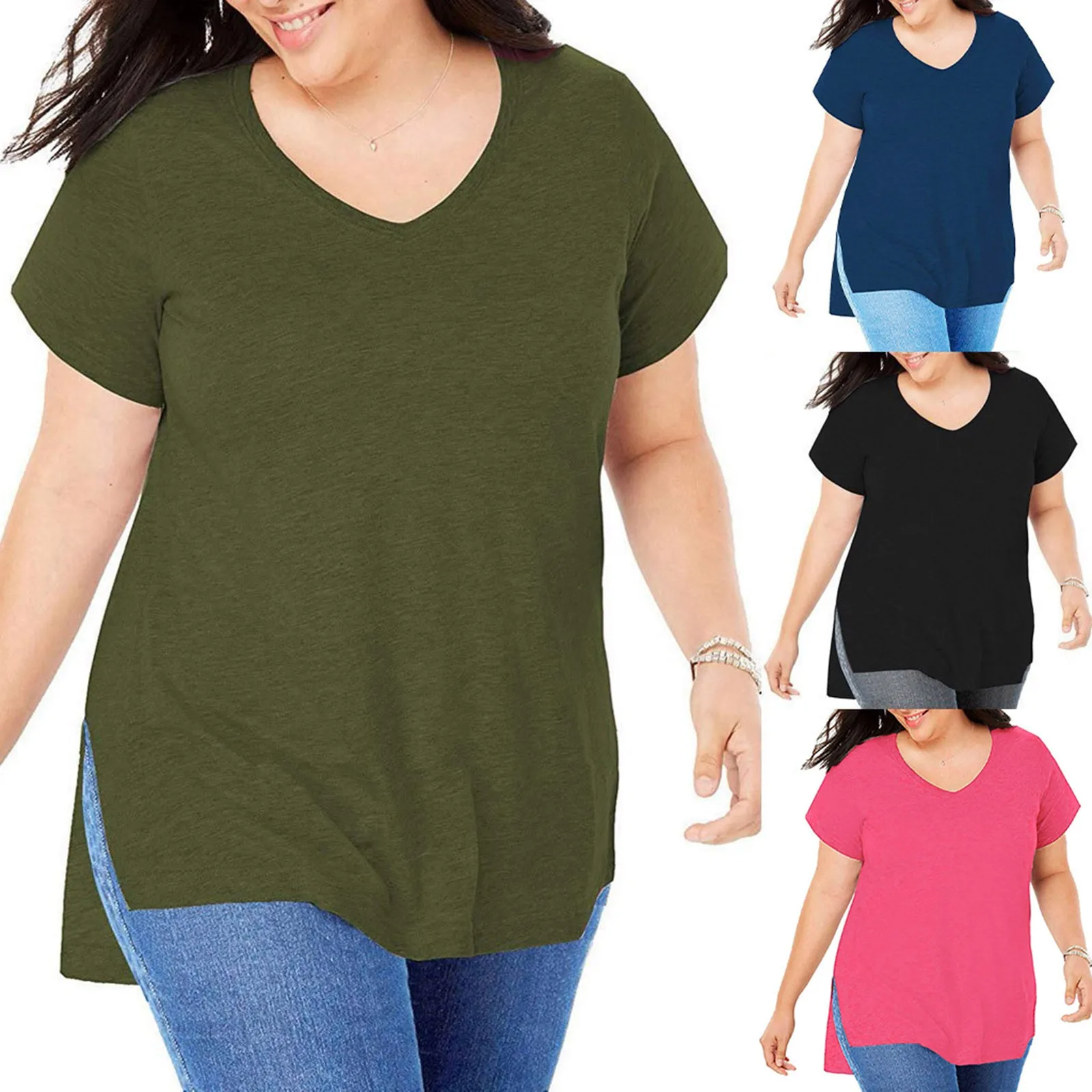

2021 Summer Blouse Shirt Women Fashion Short Sleeve V Neck Tee Shirt Femme Casual Lady Shirts Plus Size Tops Oversized T-shirt