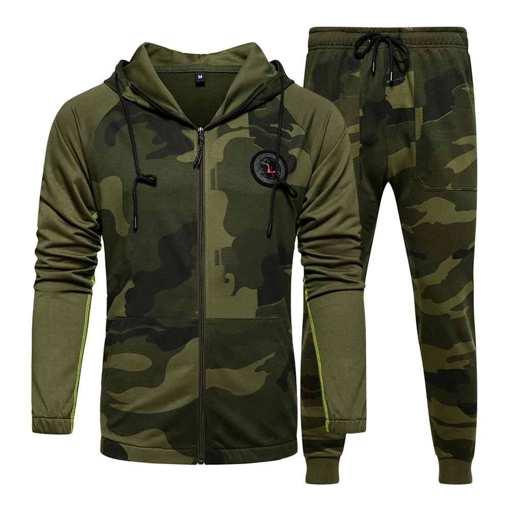 

Tracksuit Men Camouflage Autumn Long Sleeve Casual Sweatshirt Jackets Mens Sweatsuit 2 PCS Sweatpant Male Set Moleton Masculino