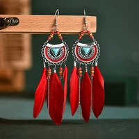 bohemian feather long fringe stone earrings for woman trendy 2020 boho bead chain dangle earrings fashion wedding jewelry gift