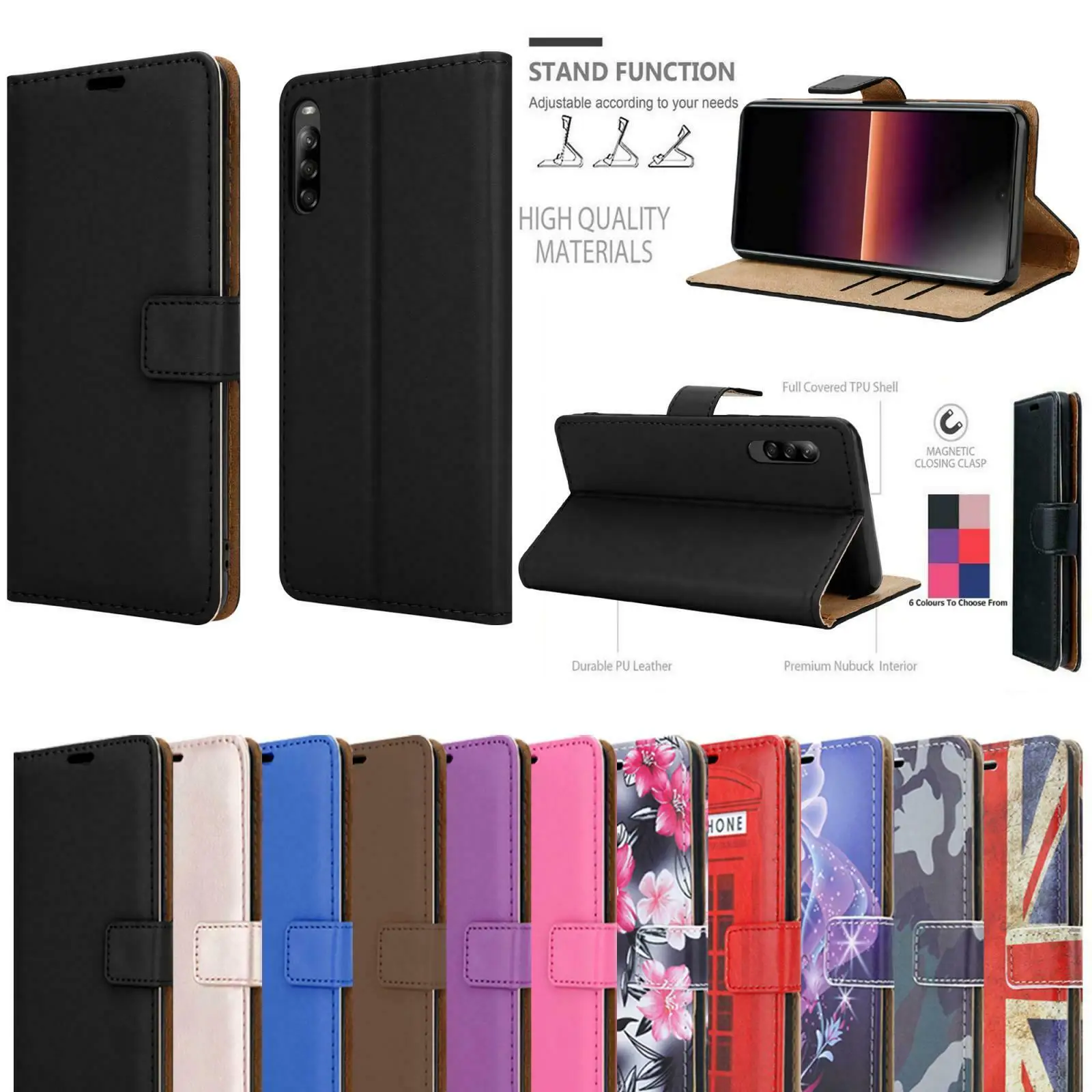 Funda magn&eacute;tica de cuero para tel&eacute;fono Sony Xperia 5, carcasa de tel&eacute;fono con soporte y vidrio templado-0