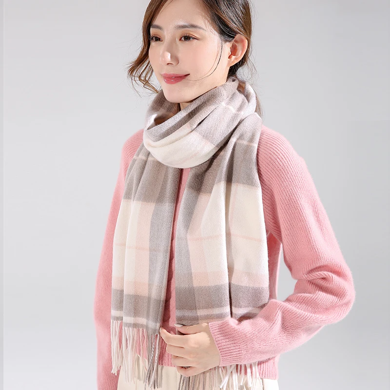 100% кашемир 2021 зимние шарфы для женщин клетчатые кисточки палантины и шали из