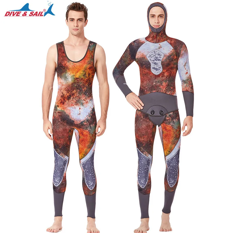 Мужской неопреновый гидрокостюм из двух предметов 5 мм с капюшоном и костюм для