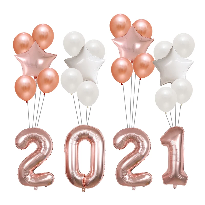 

24pcs 30 inch Gold Sliver Number Foil Balloons Happy New Year Party Decoration 2021 for Merry Christmas Decor Latex Air Globos