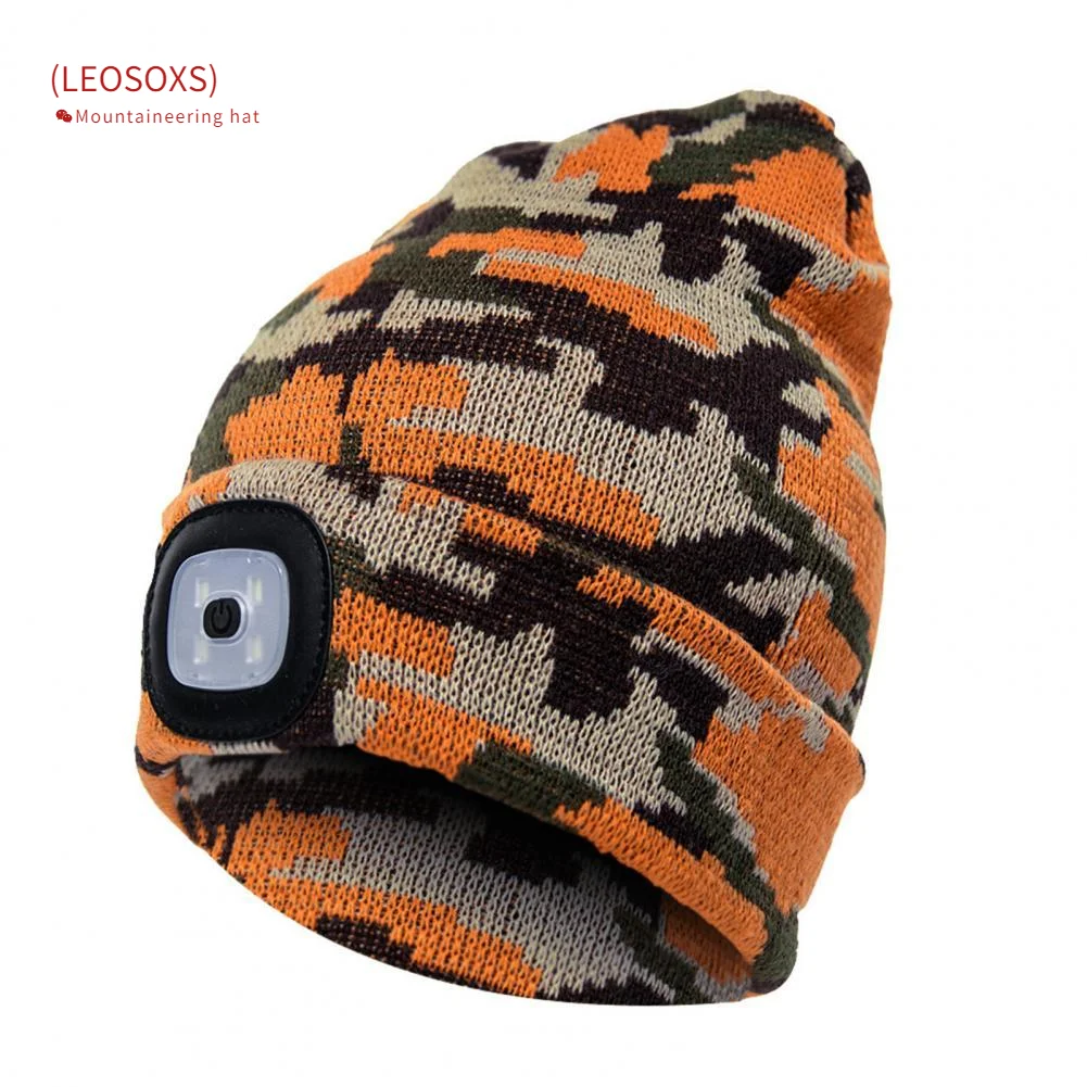 

Unisex Winter Beanie Hats LED Light Luminous Warm Knitted Hat Outdoor Camping Head Lamp Cap Flash Headlight Running Climbing Cap