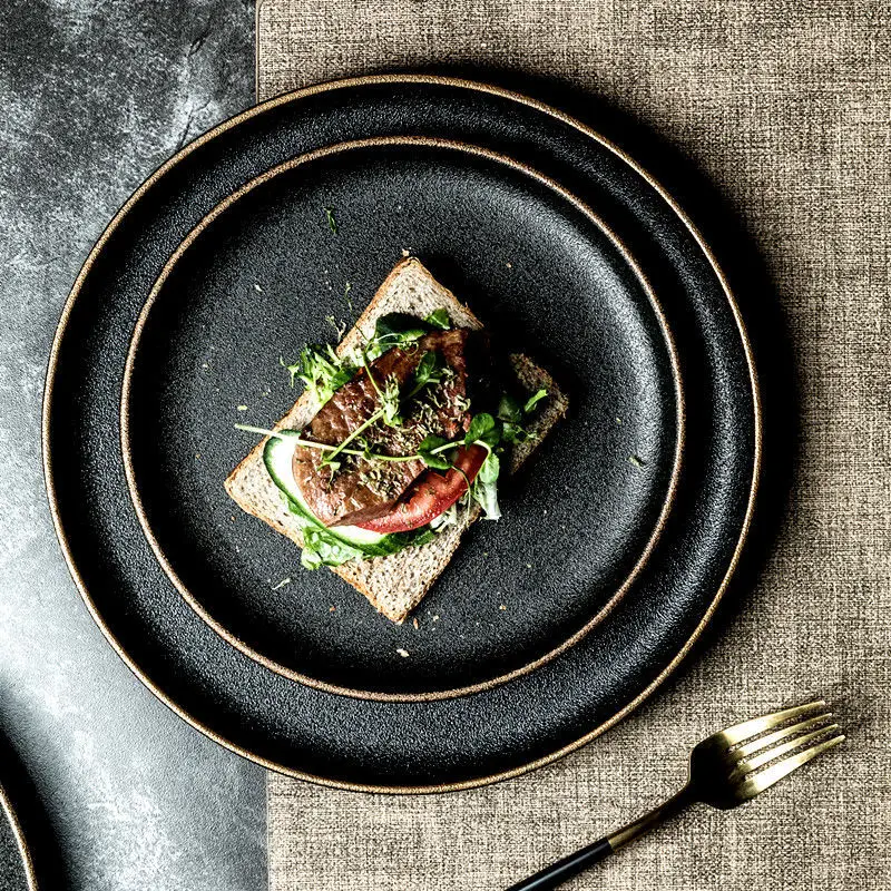 Керамическая тарелка из Пномпеня для западного стейка тарелки и черная матовая