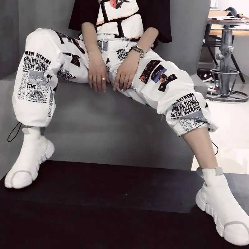 Брюки-карго женские с завышенной талией модные штаны принтом уличная одежда