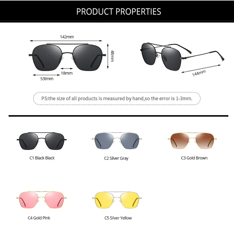 

COASION 2020 Luxury Polarized Sunglasses Men Women Brand Design Square Metal Frame Sun Glasses 100% Anti-Glare Driving CA1479