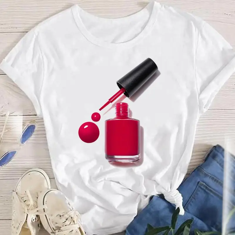 

Футболка женская с коротким рукавом и принтом, топ с рисунком ногтей и дизайна ногтей, модная одежда с мультипликационным принтом
