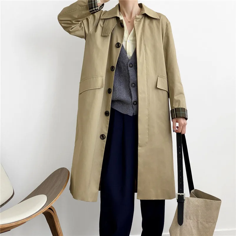 

Тренчкот женский однотонный, модная свободная однобортная ветровка, повседневное длинное пальто, пальто, Z580, 2020