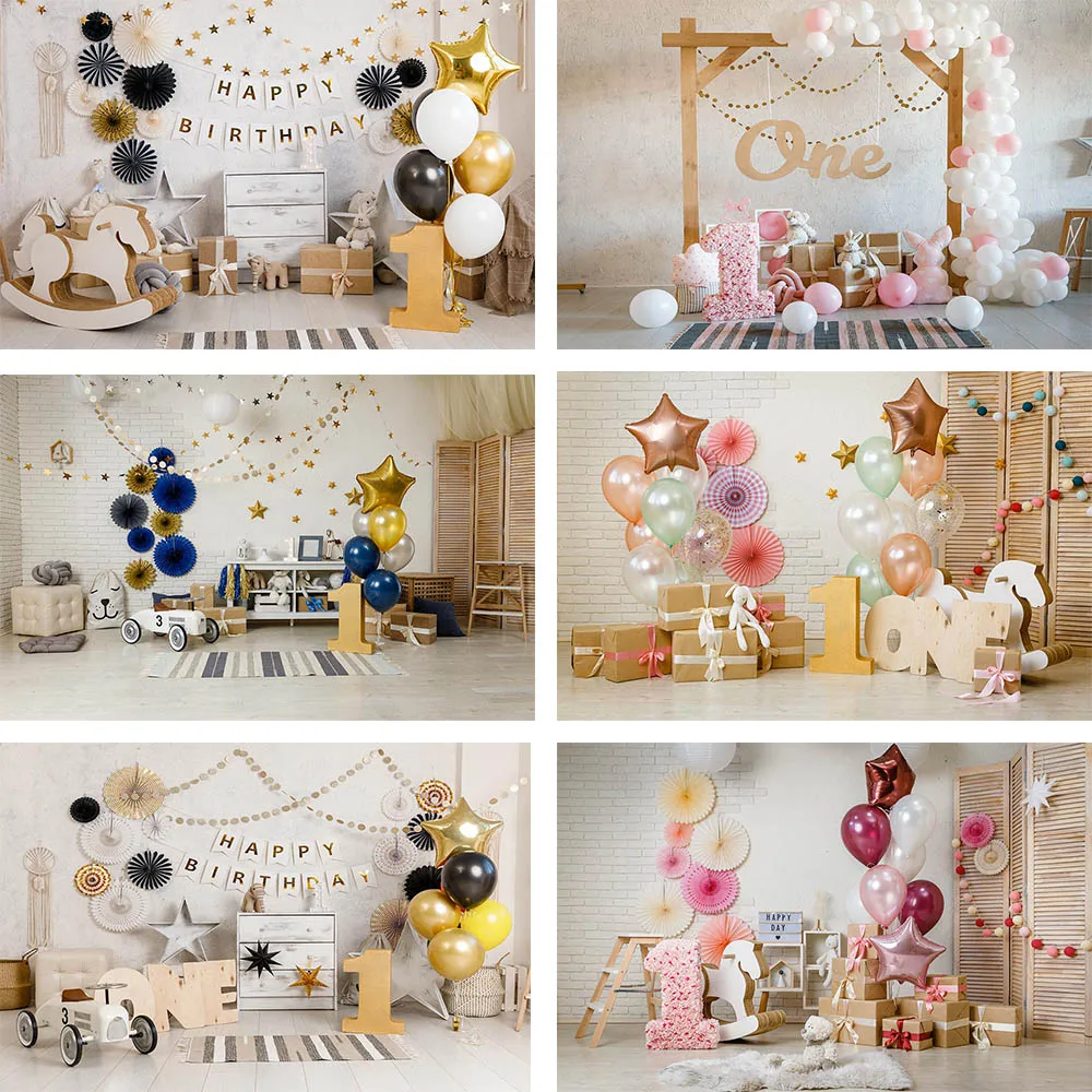 

Photography Background 1st Birthday Party Party Balloon Flowers White Toy Bear Photocall Photo Studio Backdrop Photo Prop