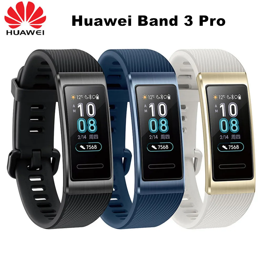 huawei Band 3 Pro gps смарт-браслет металлический Amoled 0,95 'Полноцветный Сенсорный экран Датчик сердечного ритма датчик сна Браслет