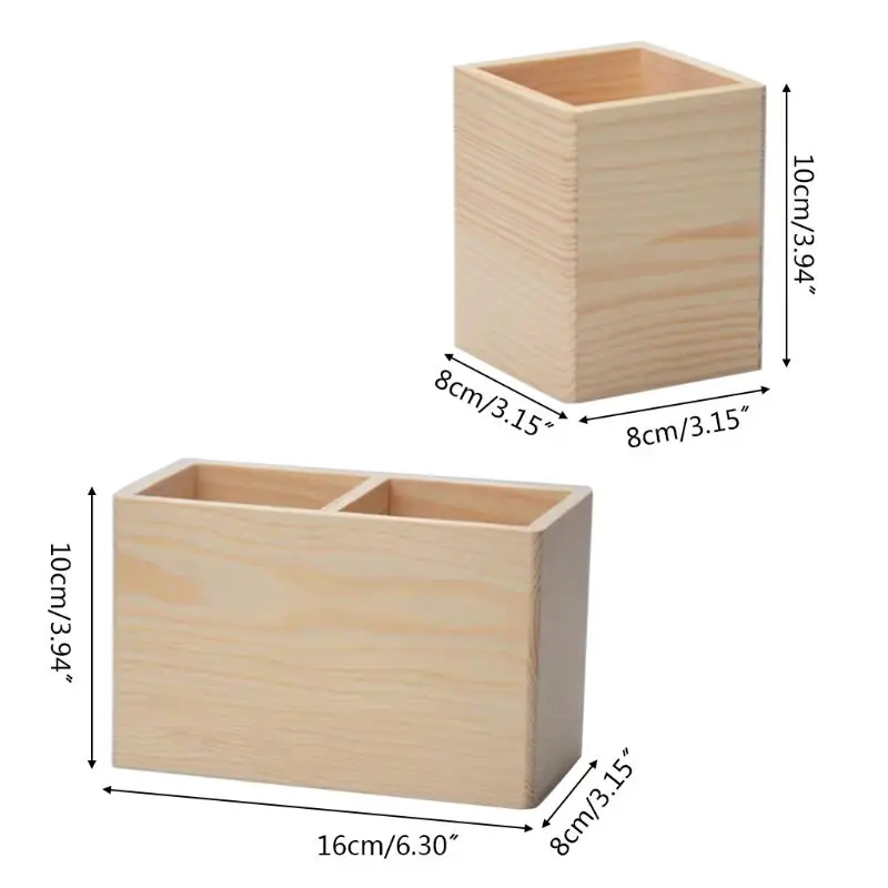 

Wooden Remote Control Storage Pen Phone Holder 1/2 Grid Organizer Desktop Office Container