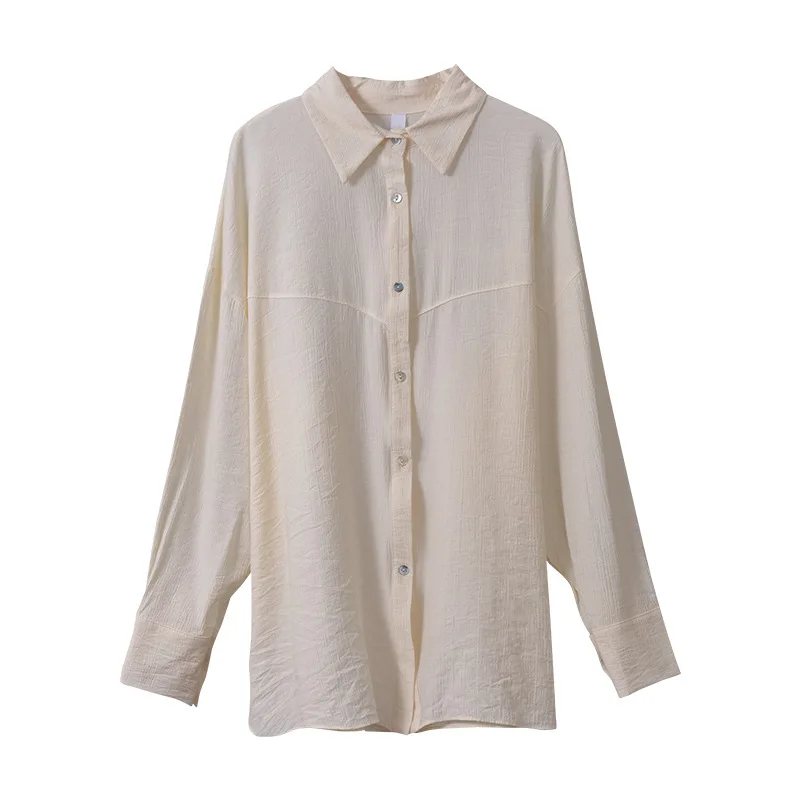 

TVVOVVIN Women's Solid Color Loose Thin Shirt 2021 Spring New Korean Long Sleeve Simple Breathable Cardigan FU75