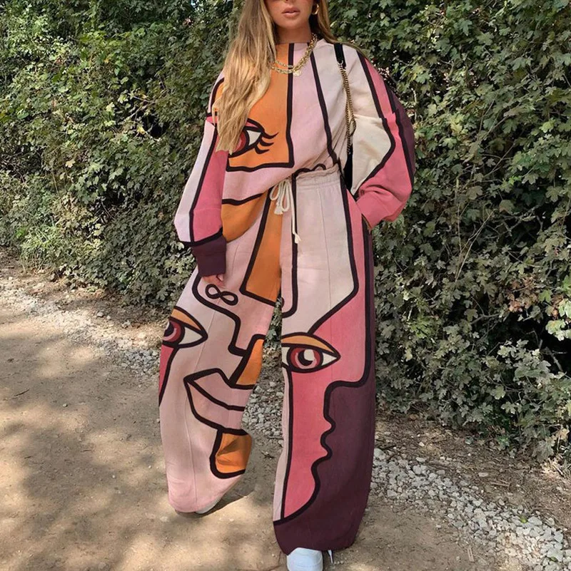 Розовый лицо глаза в стиле хип хоп тонкая Толстовка штаны костюм 2 предмета