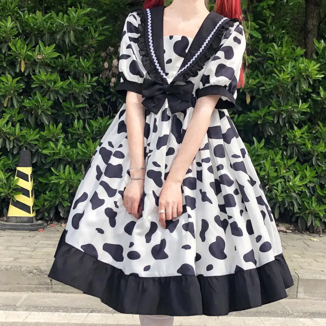 Летнее женское платье в стиле Харадзюку с молочным принтом короткими рукавами