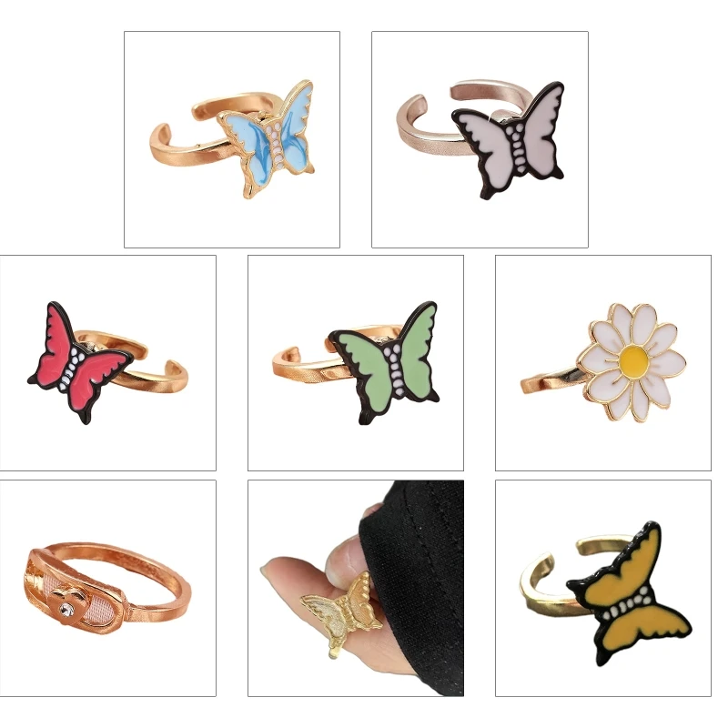 

M2EA Anxiety Ring Butterfly Movable Runner Fidget Ring to Relieve Anxiety Jewelry with Turntable Butterflies Daisy Stackable