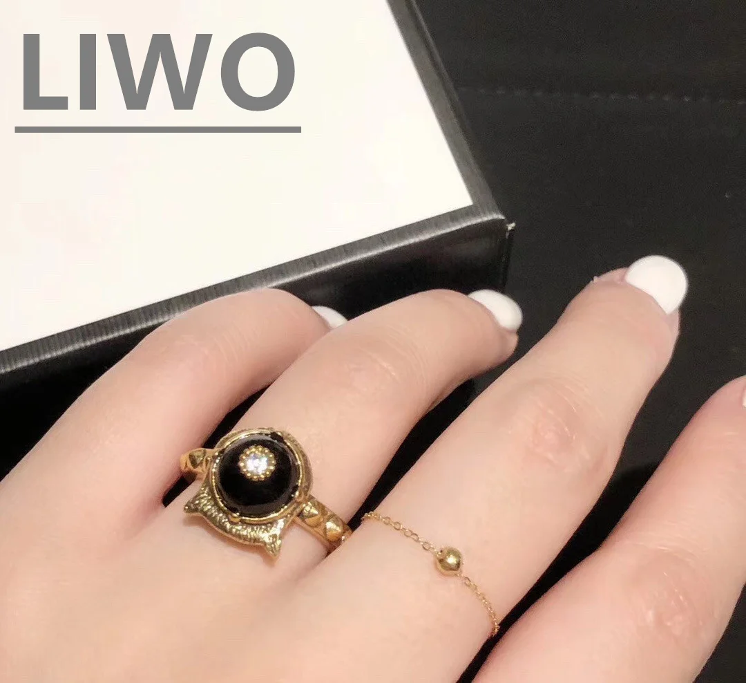 

LIWO Luxury Rings For Women Jewelry Sets Wedding Rings Black Crystal Closed Cycle Gold Rings Free Shipping