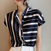 irregular striped chiffon short sleeved shirt women 2021 springsummer new temperament collar short sleeved thin top