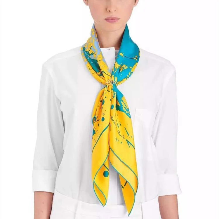 Квадратный шелковый шарф ручной проката 90 см шёлковый квадратной формы