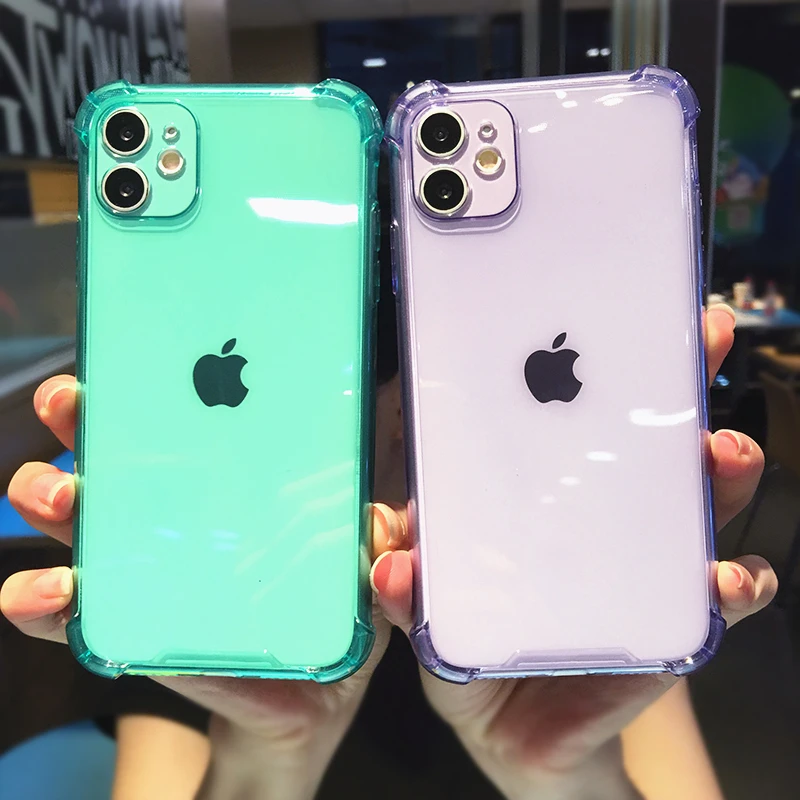 

Clear Shockproof Case for iPhone 11 Pro Max 12 Mini SE 2020 XS X XR 6 7 8 Plus Soft TPU Color Phone Cover Precision Holes Funda