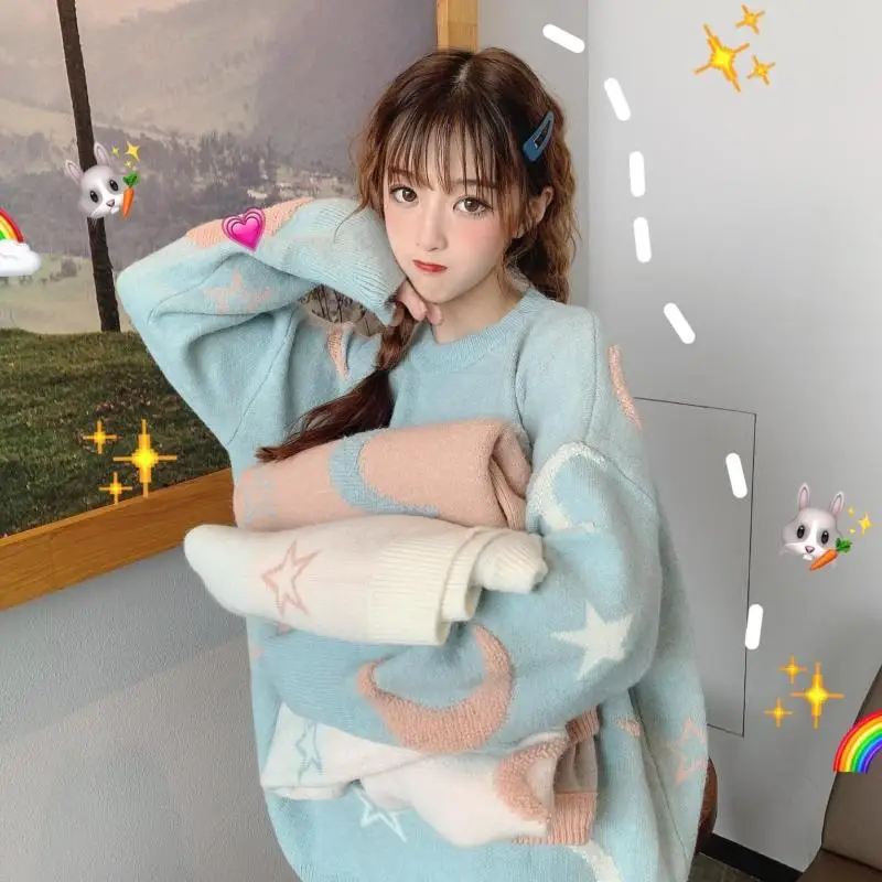 

Women Sweaters Japanese Vintage Kawaii Ulzzang Loose Casual Ins Long Sleeve Sweater Female Korean Harajuku Clothing For Women