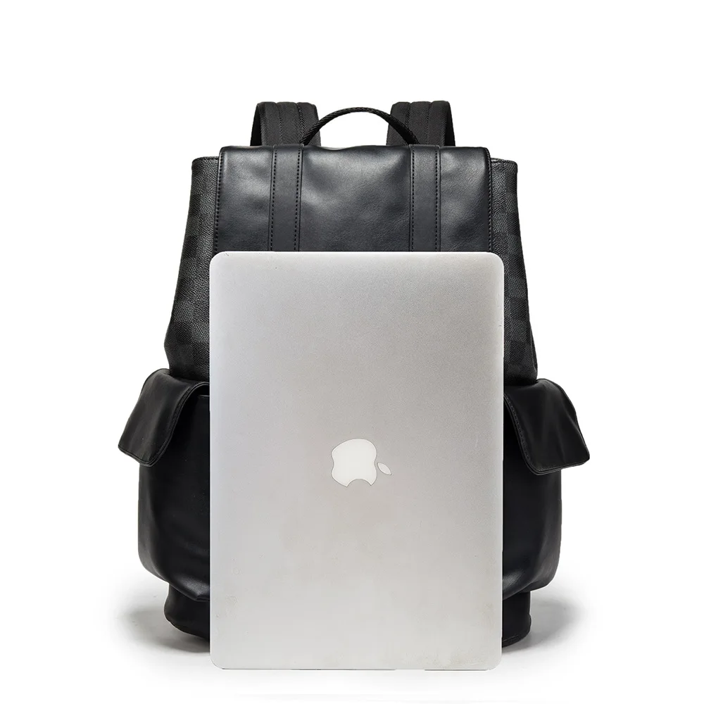 

Big Pu Leather Backpack Men Large Black Plaid Bookbags School Bag Laptop Computer Anti Theft Waterproof Fashion Notebook Work