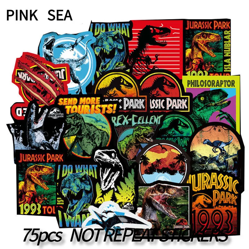 10/30/75Pcs/lot Cool Dinosaur Movies Jurassic Park Sticker For Car Motorcycle Skateboard  Snowboard Laptop Luggage TOY Stickers