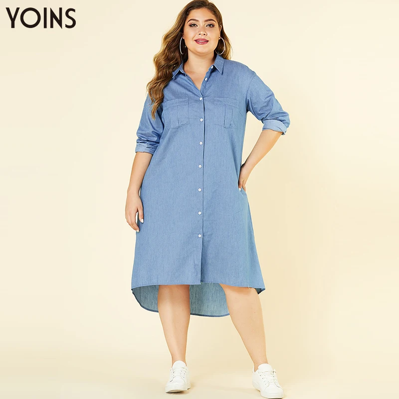 YOINS женское платье-рубашка с отложным воротником пуговицами и боковыми карманами