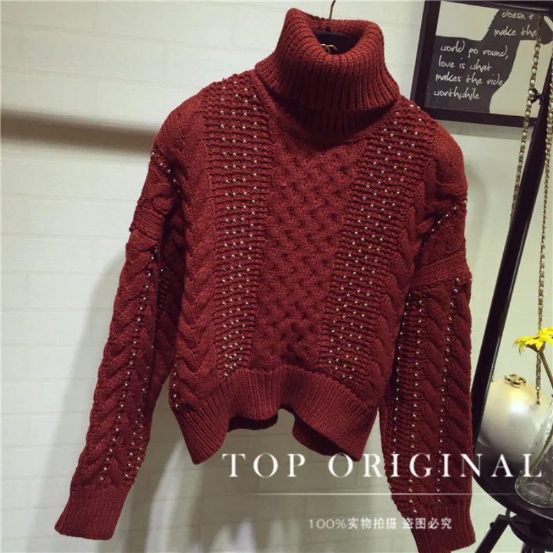 2019 Real Jumper Pullover Women Sweater The New Female Manual Order Bead Cord Knitting Brief Paragraph Raglan Sleeve Turtleneck | Женская