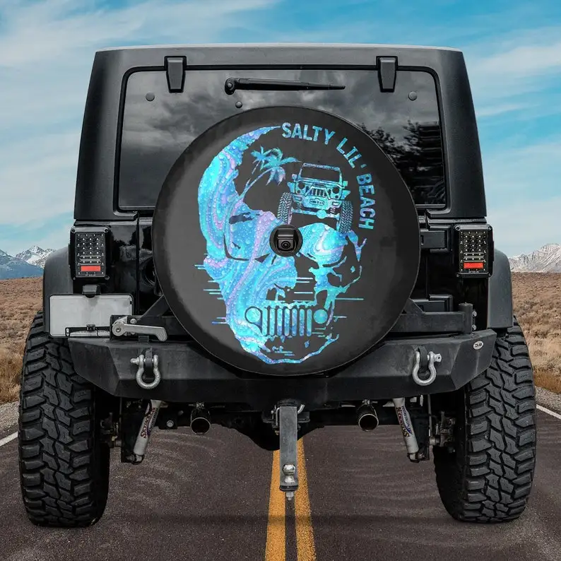 Salty beach, Skull Jeep Spare Tire Cover, Vintage Jeep Spare Tire Cover, Funny Skull beach Jeep gift, Backup Camera or Not,