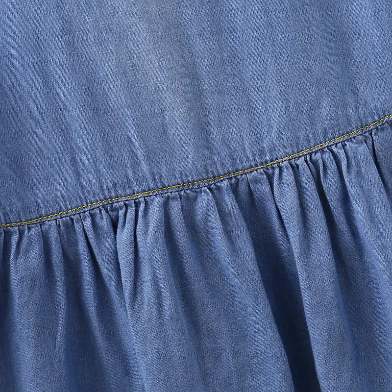 Платье для девочек лето 2020 однотонное джинсовое платье корейское детское милое
