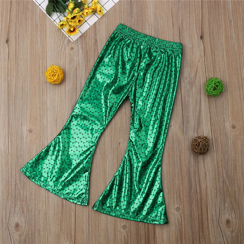 Детские блестящие леггинсы русалки для маленьких девочек длинные расклешенные