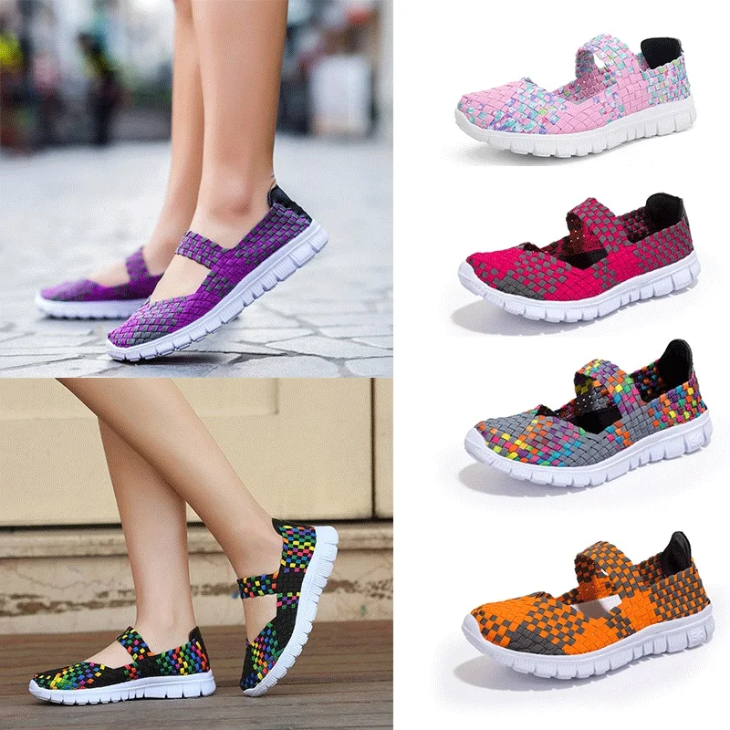 

Women Sport Shoes Antislip Hand-made Weave Lightweight Flats Mother Gift Walking Shoe Summer Breathable Soft Sneakers Big Size