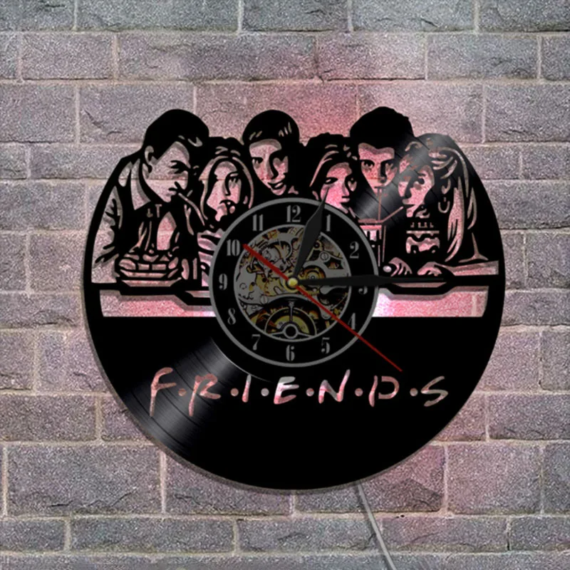 Friends TV Series CD Clock Wall Watch with LED Lighting Vintage Vinyl Record Home Decor Gift for Friend horloge | Дом и сад