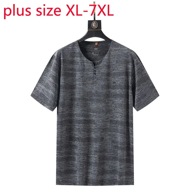 

New Arrival Fashion Super Large Summer Ice Silk Short Sleeve Casual V-neck Tshirt Men Plus Size XL 2XL 3XL 4XL 5XL 6XL 7XL