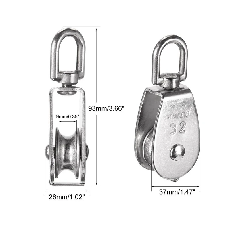 6 Pack M32 Lifting Single Pulley Roller Loading 551Ibs 304 Stainless Steel Heavy Duty Wheel Swivel Rope B | Инструменты